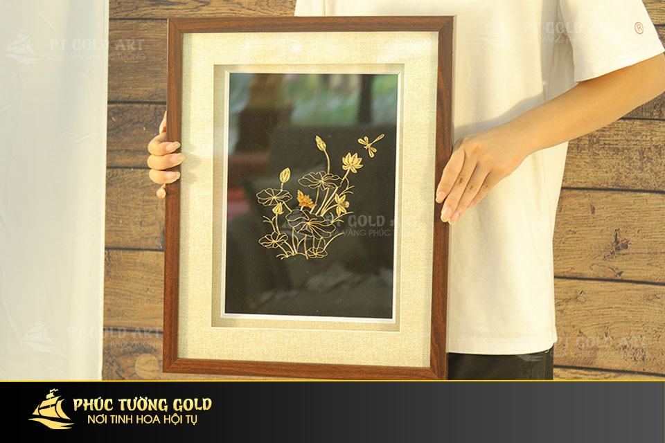 24k gold plated lotus painting