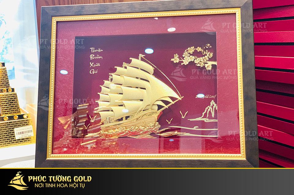 tranh mạ vàng, dát vàng - tranh thuyền buồm dát vàng 24k