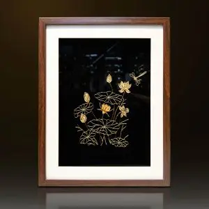 Tranh hoa sen mạ vàng mẫu dọc 4