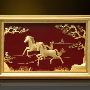Bức tranh song mã (2 con ngựa) vàng lá 24k 4