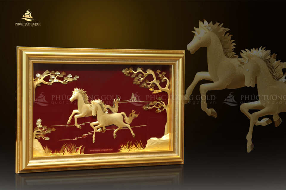 Tranh song Mã (đôi ngựa) vàng lá 24k - SM01 4