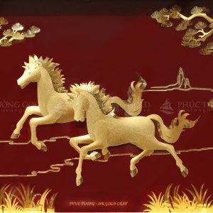 Tranh song Mã (đôi ngựa) vàng lá 24k - SM01 5