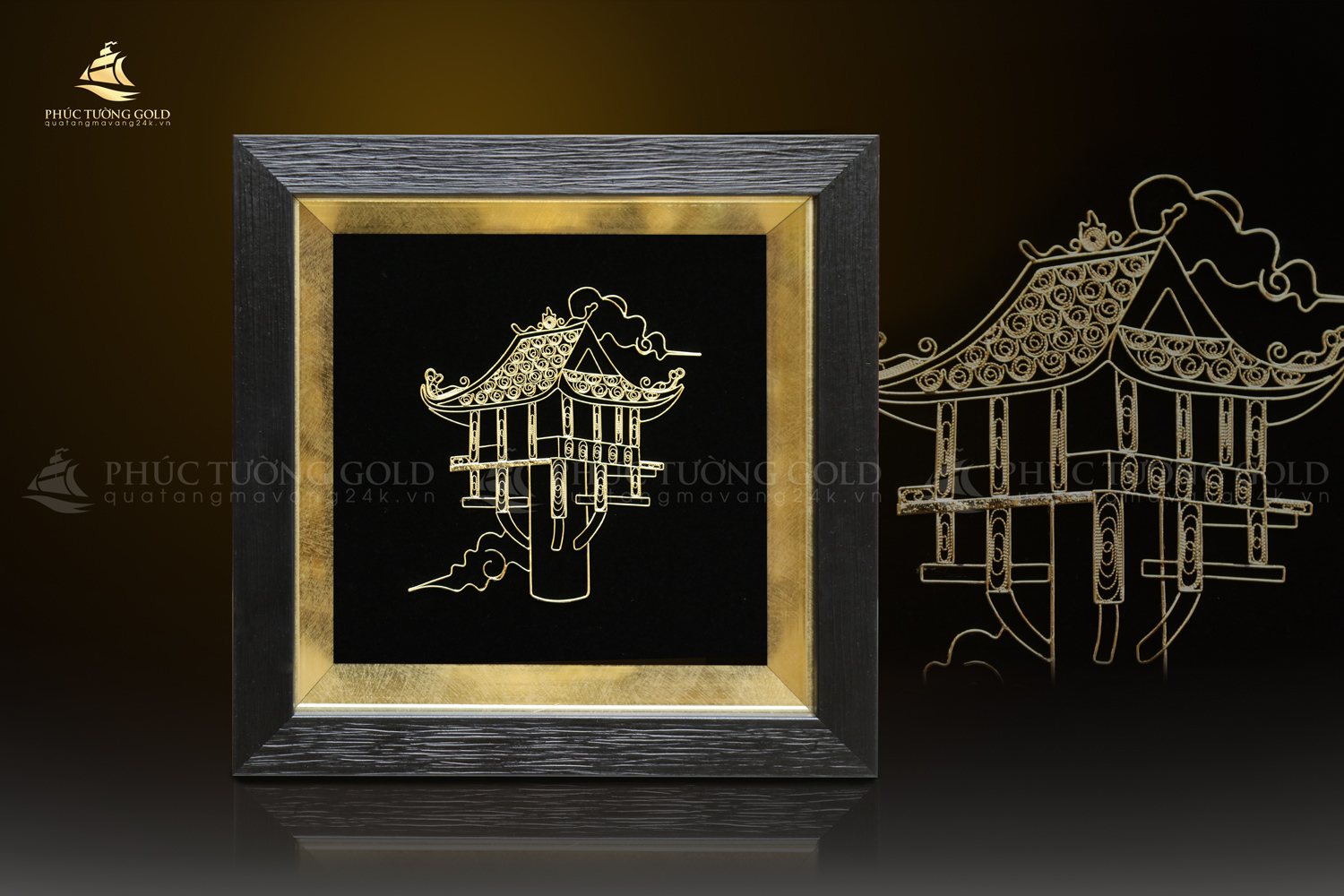 Tranh 'chùa Một Cột' mạ vàng 24k - CMC01 2