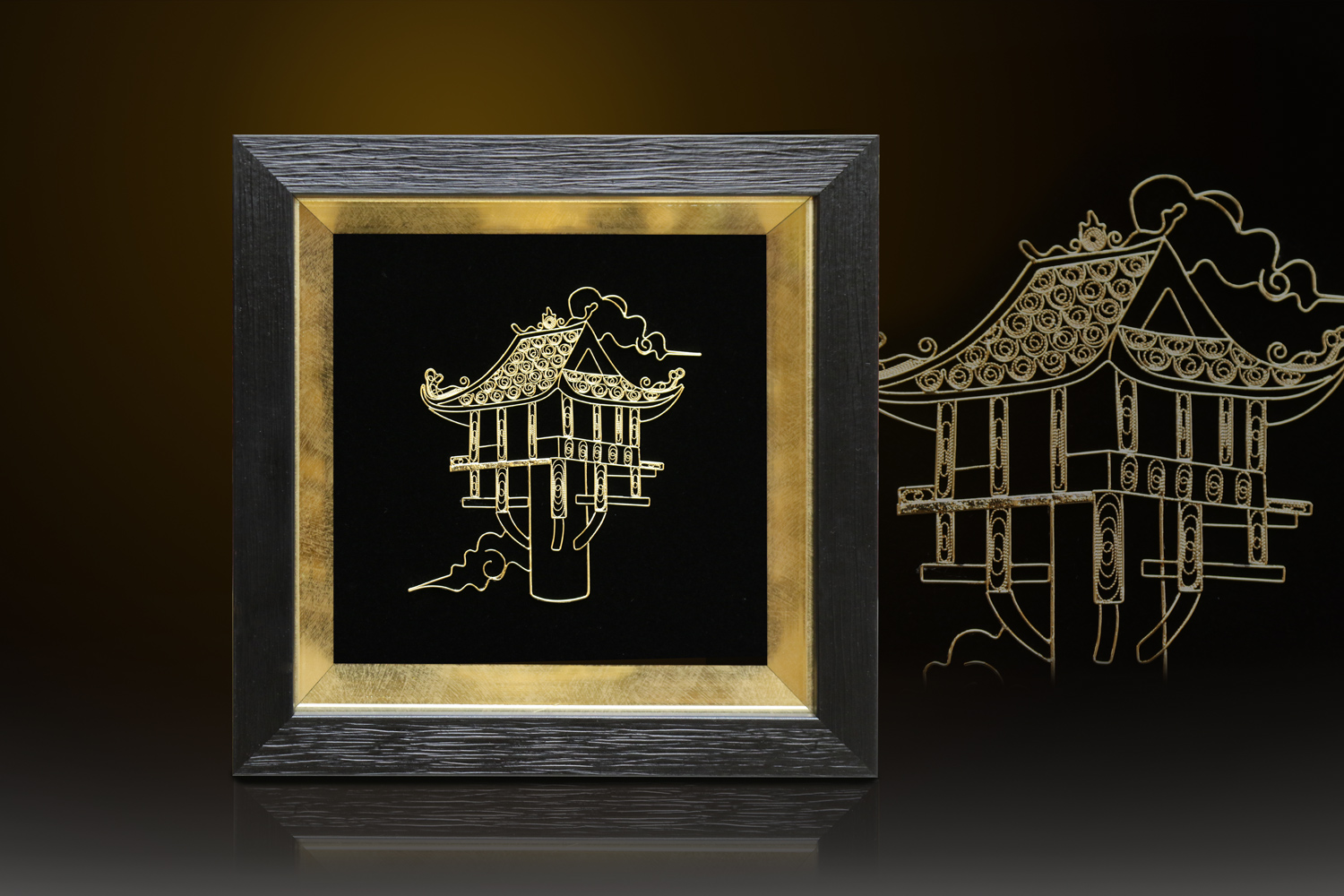 Tranh 'chùa Một Cột' mạ vàng 24k - CMC01