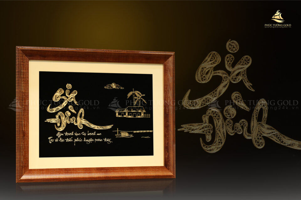 Tranh chữ "Gia đình" bằng bạc mạ vàng 24k mã GD01 5