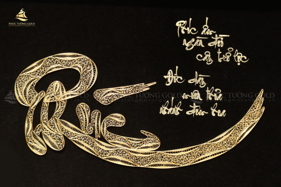 Tranh thư pháp chữ Phúc bạc mạ vàng 24k - CP04 5